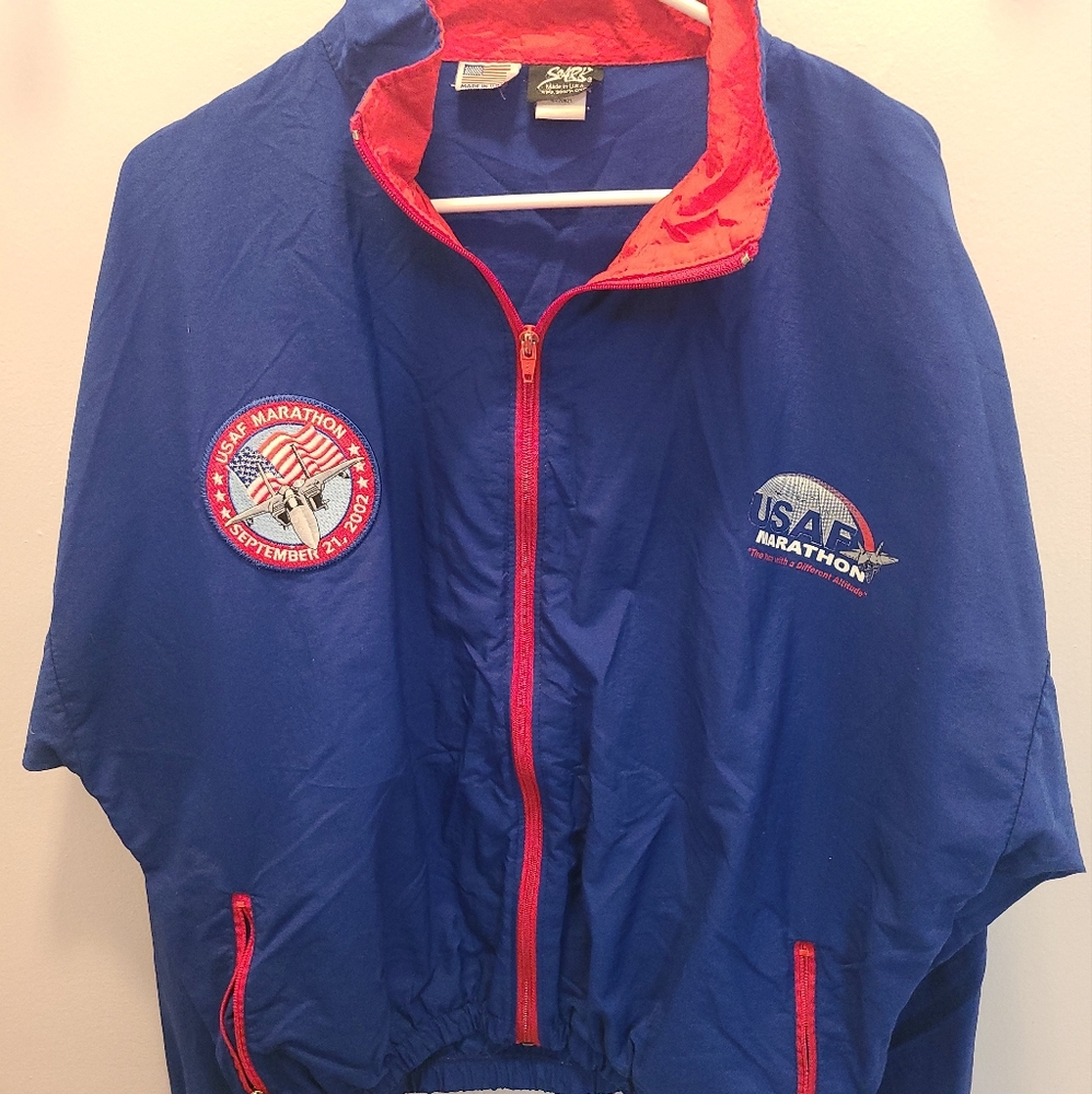 soark mens xl usaf marathon windbreaker jacket 2002 with patches